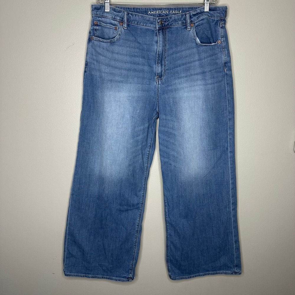 American Eagle Super High-Rise Baggy Wide Leg Jeans Blue Medium Wash Size 18